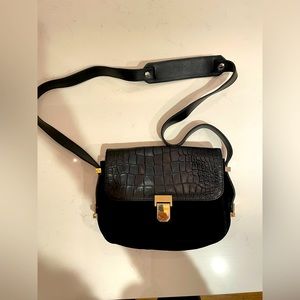Sandro black leather and suede cross body bag